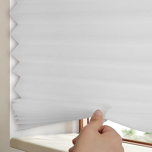 Miniatura 3 de Allesin Paquete de 3 persianas temporales inalámbricas, cortinas de papel filtrante de luz, persianas de tela sin taladrar para ventanas, fáciles de
