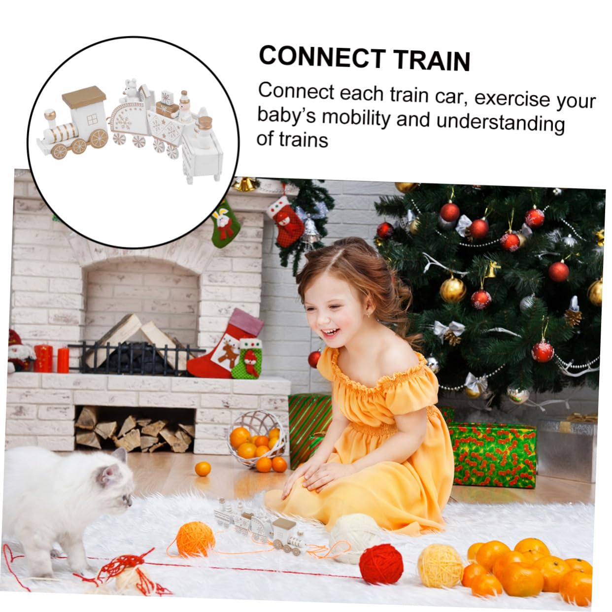 Hohopeti 4 Stück Teiliges Holz Weihnachtszug Dekorationsset Langlebige Miniatur Eisenbahn mit Lebendigem Design als Christbaumschmuck und für Tisch und Regal Dekoration