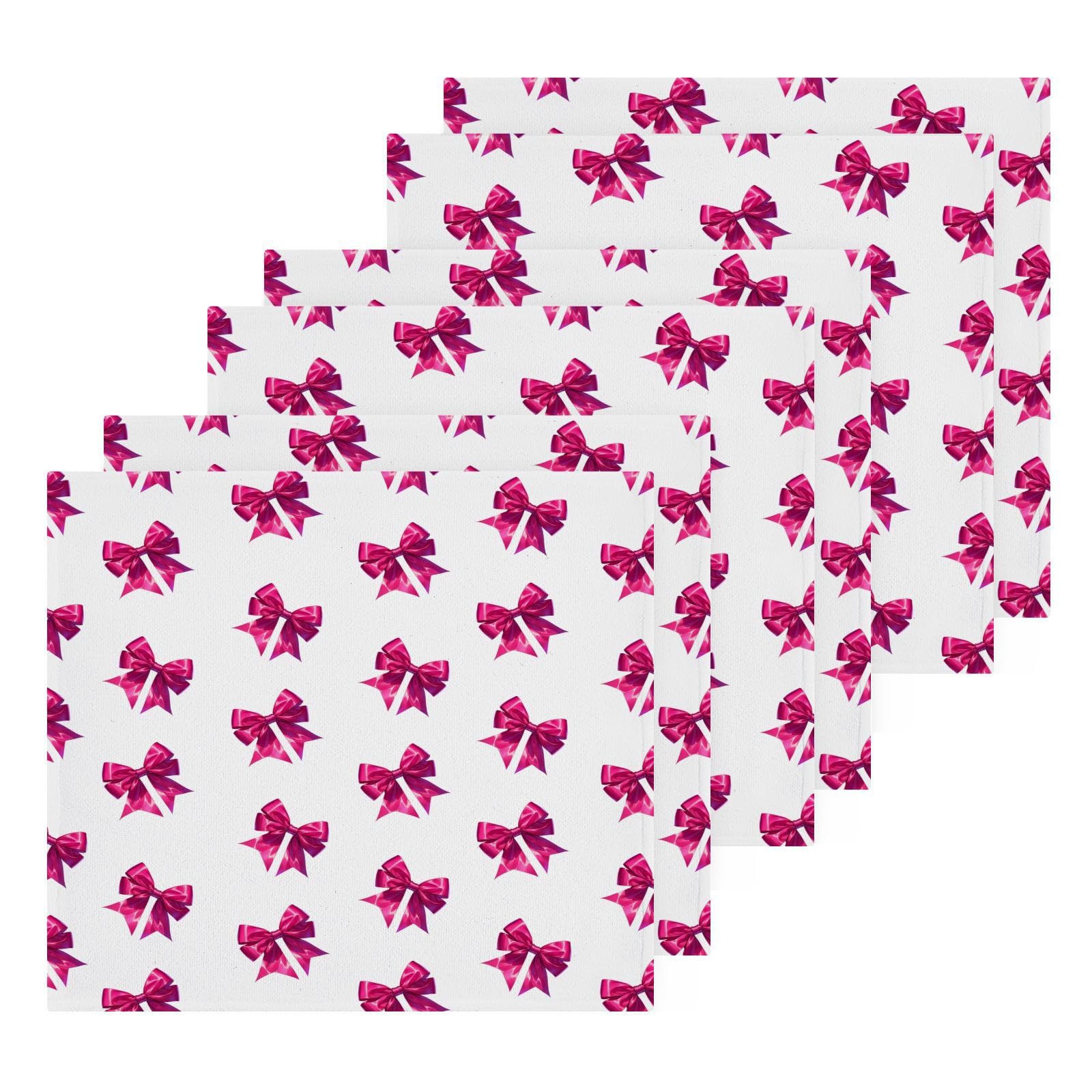 YANENDIE Rose Red Bows Washcloths Towels, Highly Absorbent and Soft Cotton Face Cloths, 6 Pack Quick Dry Wash Cloths - 12 X 12 Inches