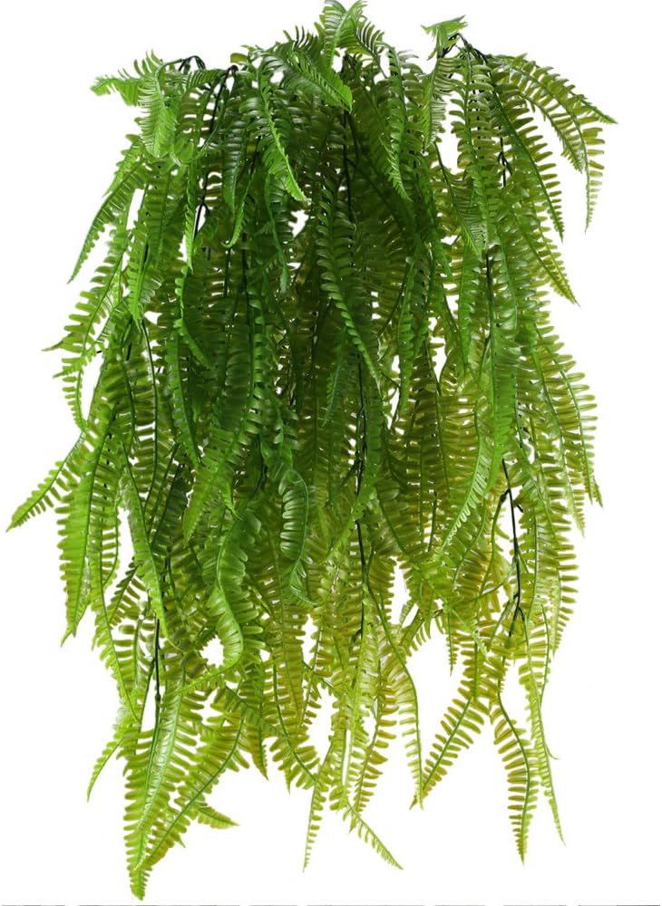 MIHOUNION 2pcs Artificial Hanging Boston Ferns Climbing Fake Vine Plants Faux Trailing Plants Plastic Hanging Greenery Plant for Indoor Outdside Planter Wedding Decor