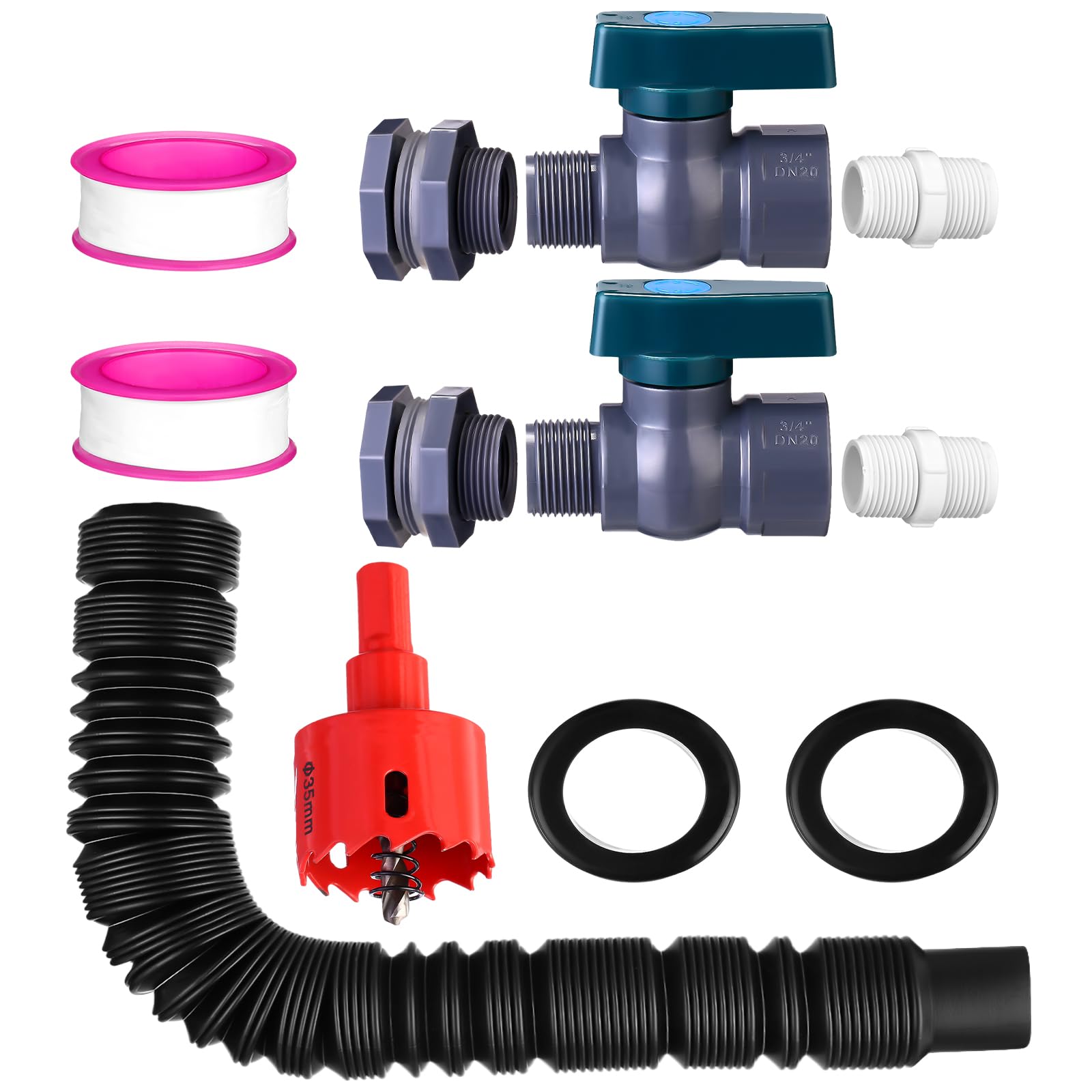 Kit 2 Robinets 3/4 Pour Récupérateur Eau Pluie - Avec Raccord Et Tuyau