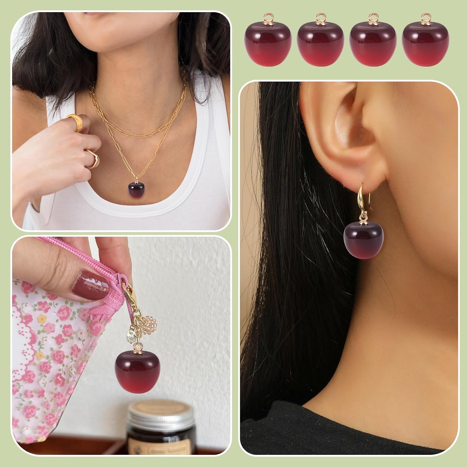 Cheriswelry 10Pcs Red Cherry Charms 3D Fruit Plastic Dangle Charms Cute Cherry Pendants with Loop for DIY Crafts Earrings Bracelet Necklace Jewelry Making - Image 4