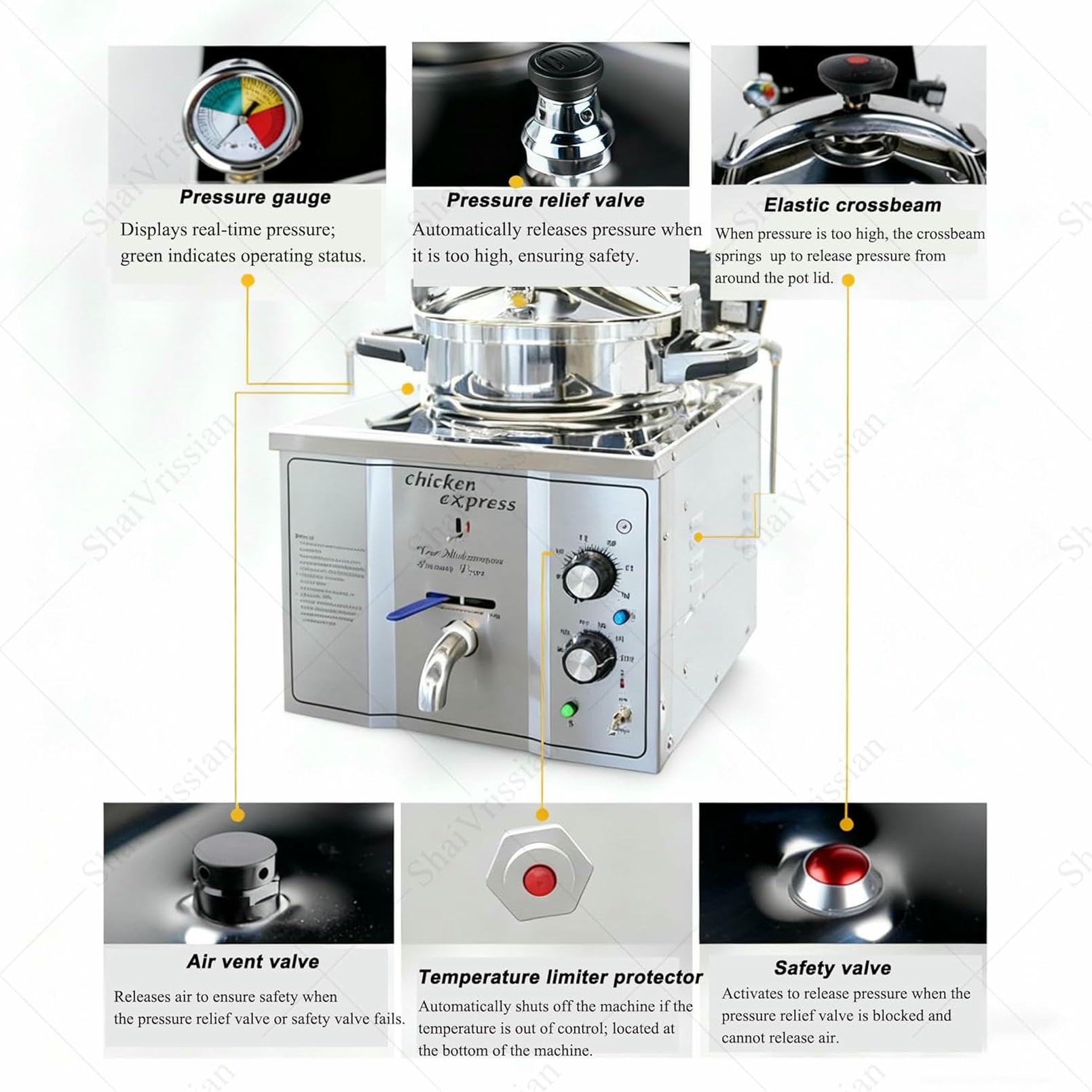 Freidora A Presión Eléctrica Comercial De 16 L, Freidora De Encimera De Acero Inoxidable De 3 KW, Temperatura Ajustable De 50-200 ℃, con Temporizador Y Bloqueo De Seguridad, para Restaurante