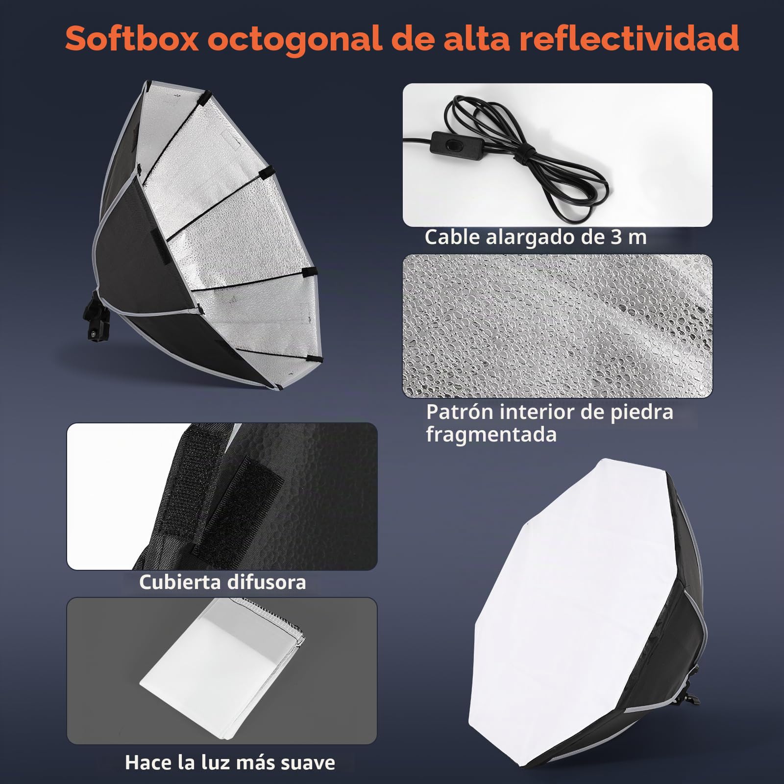 FGen Softbox - Juego de Estudio fotográfico (50 cm, Octagonal, con Bombillas LED Ajustables de 85 W, 2700 – 6400 K, Soporte de luz Ajustable de 150 cm para Youtube, grabación de vídeo Tiktok