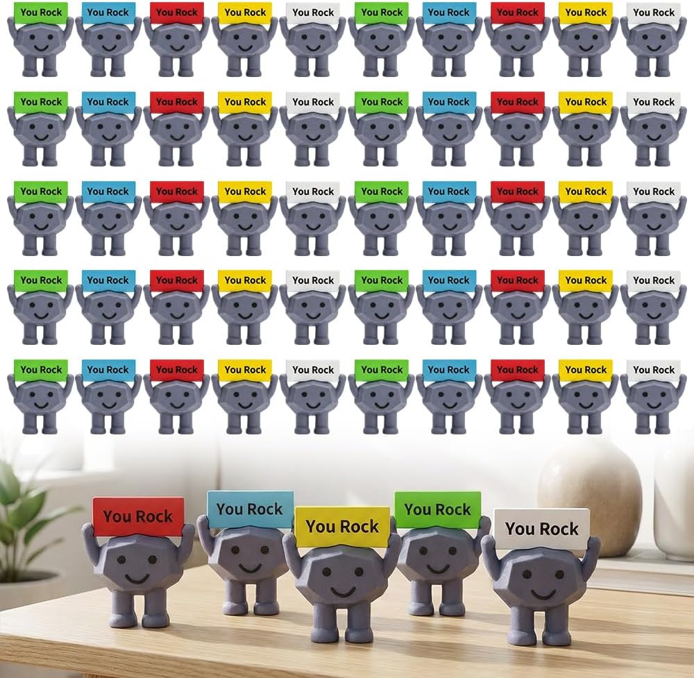 You Rock Motivational Stone Figurine, Mini Rubber You Rock Positive Figures Toys for Easter Basket Stuffers Easter Egg Fillers Encouragement Birthday Gifts for Colleague Staff Teacher (50 PCS)