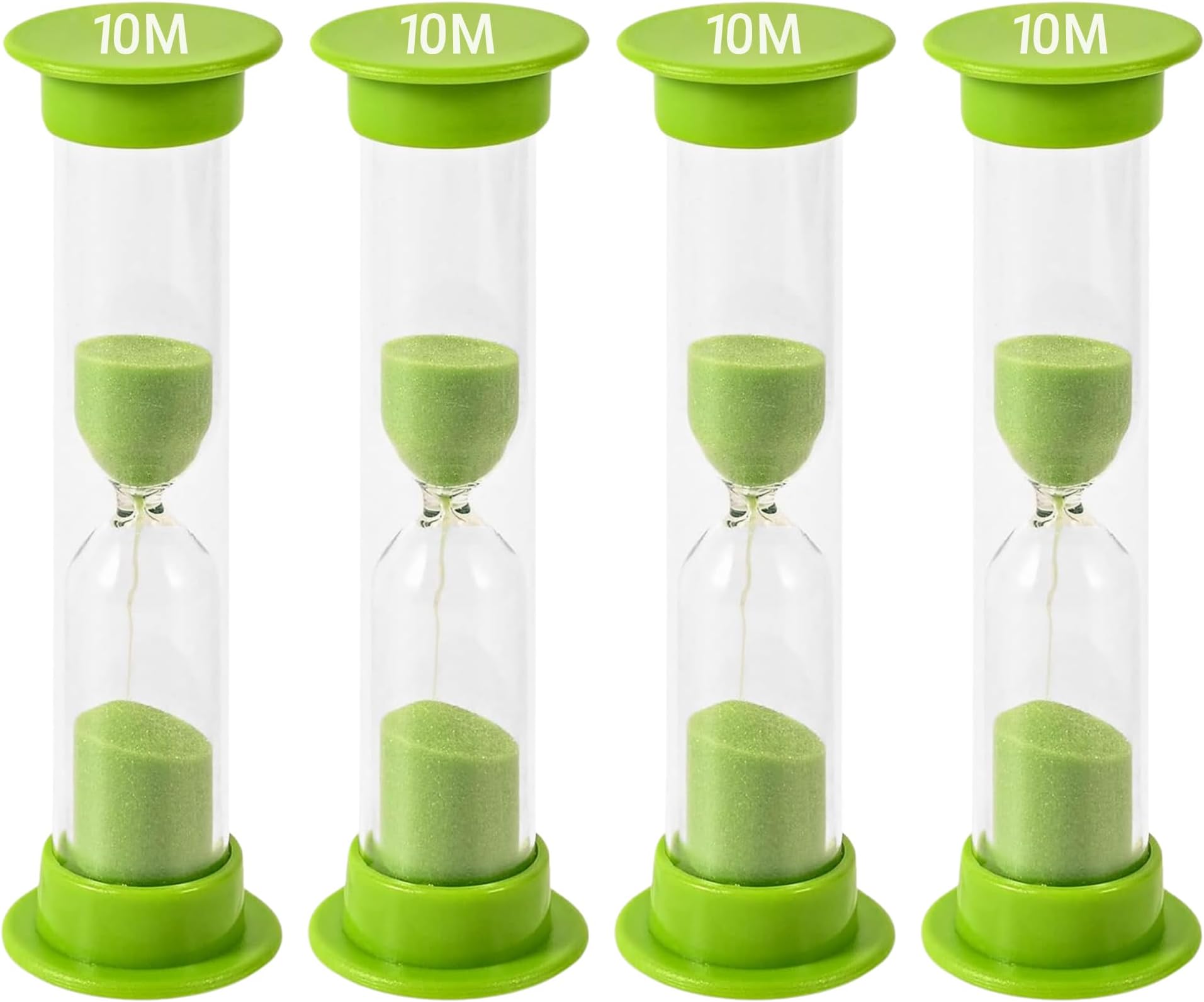 Sand Timer for Kids - 10 Minute Set of 4 Hour Glass - Green Color- Acrylic Covered for Classroom, Home & Kids Room