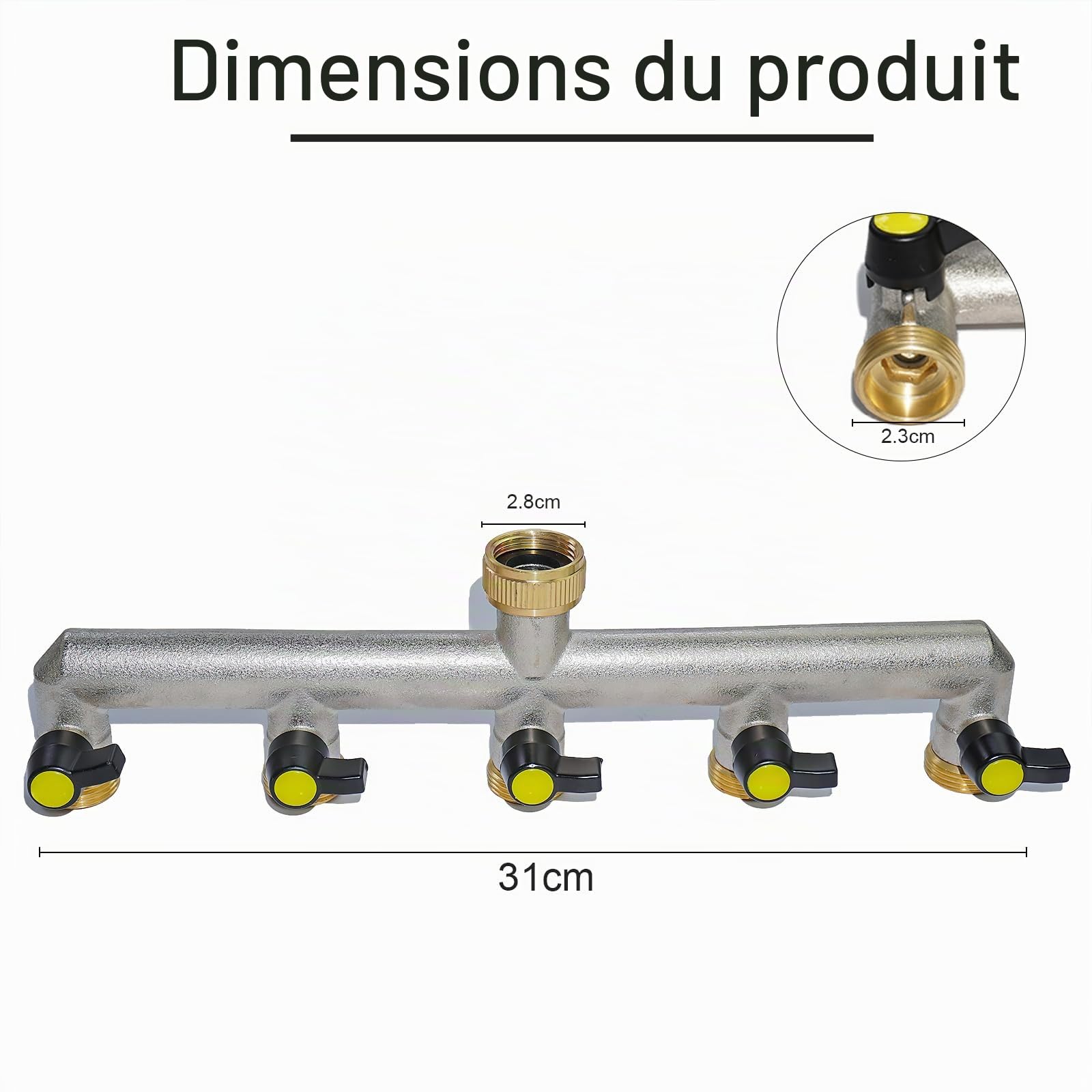RoseFlower 5 Voies Raccord de Tuyau D'arrosage, Adaptateur Tuyau Arrosage en Laiton de 3/4" - Hose Splitter Valves plomberie pour l'irrigation du Jardin, Robinet Extérieur et Minuteries d'Arrosage