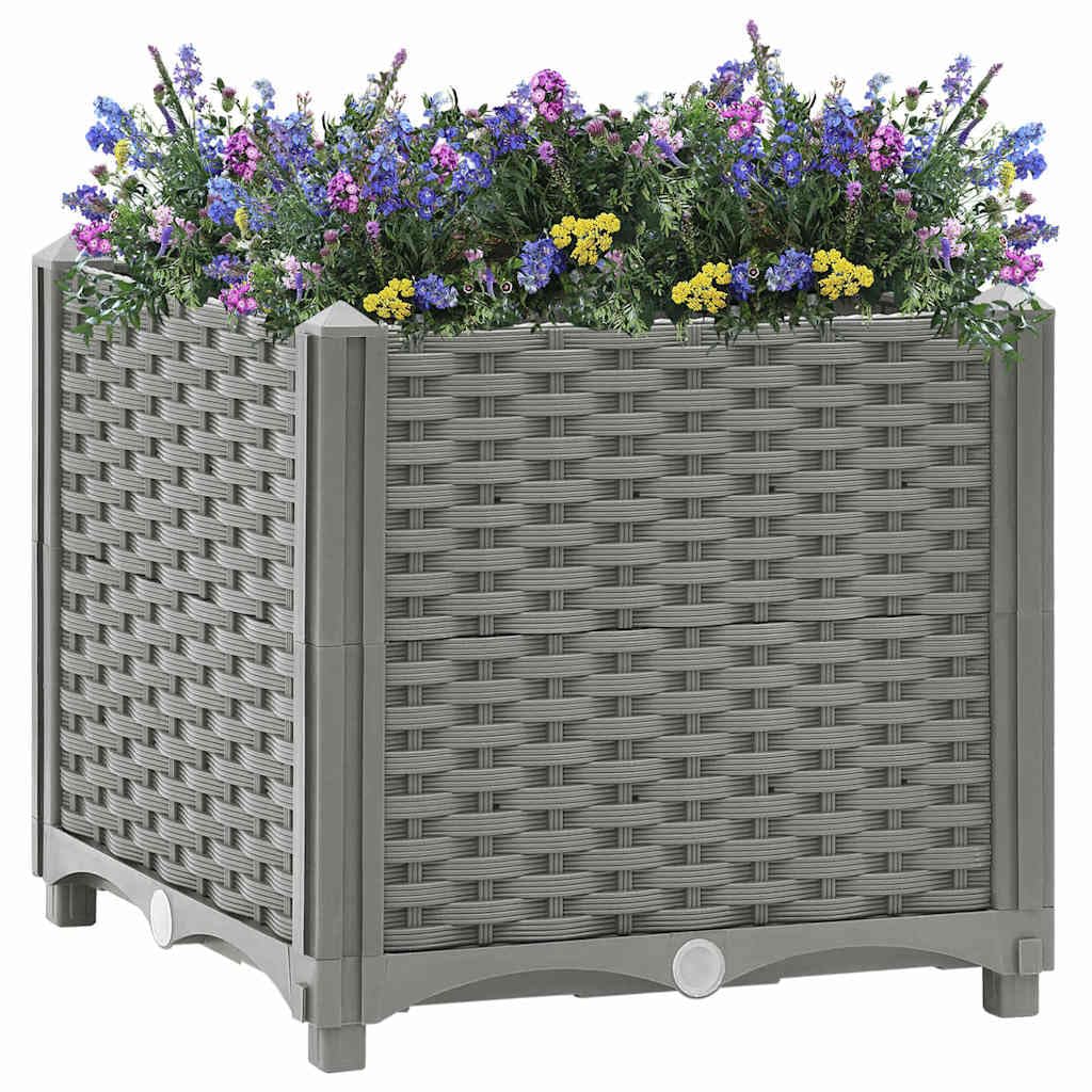 Macetero elevado de polipropileno 40 x 40 x 38 cm gris claro con motivo de ratán para plantas, hierbas aromáticas y flores – Maceta de jardín amplia y resistente para balcón, patio