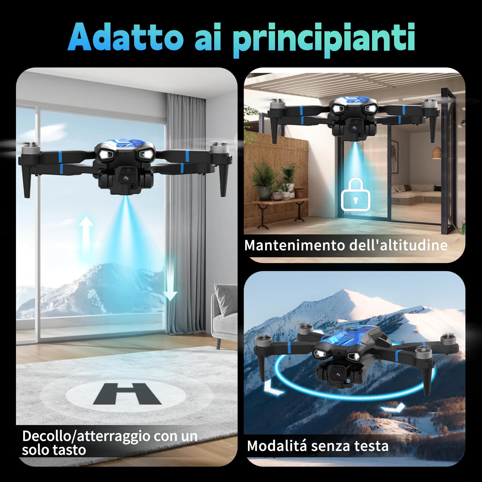 Drone con Fotocamera 4K Mini Drone Con Telecomando LCD 3D Flip Design Pieghevole Telecomando Ricaricabile 3 Velocità Quadricottero RC per Principianti M18LCD