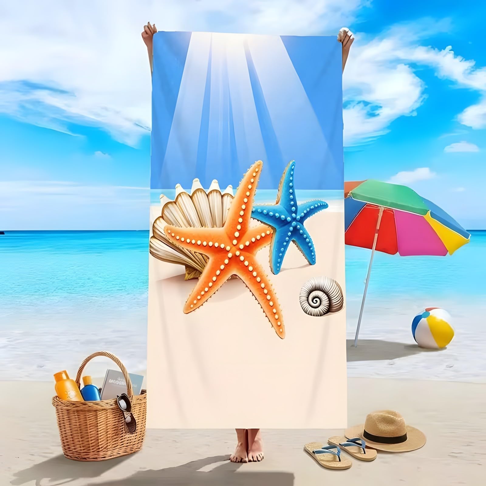 YZQGLHP Starfish Microfibre Beach Towel Shells Beach Bath Towel Quick Drying, Lightweight, Sand-Free, Durable, for Pool, Gym, Camping, Travel Towel 70x130cm