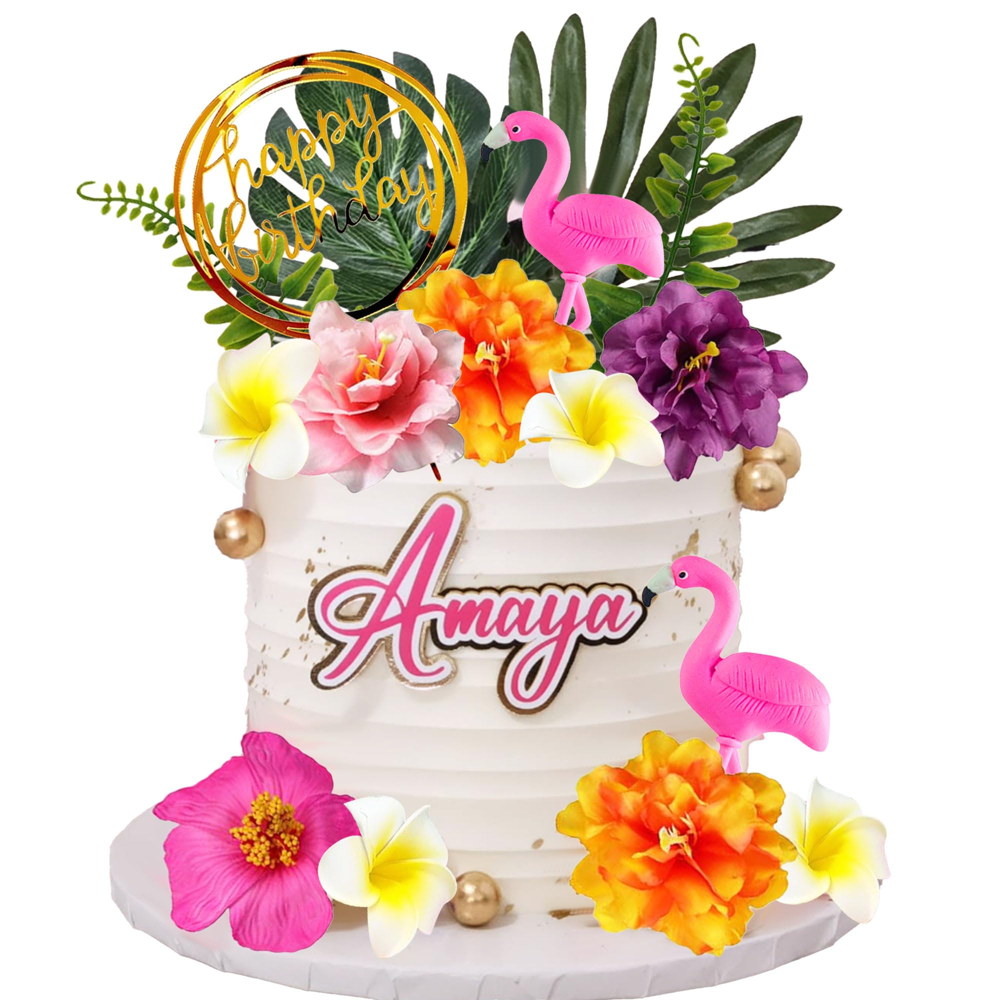Tropical Flamingo Cake Topper Luau Cake Decorations Hawaiian Cake Topper