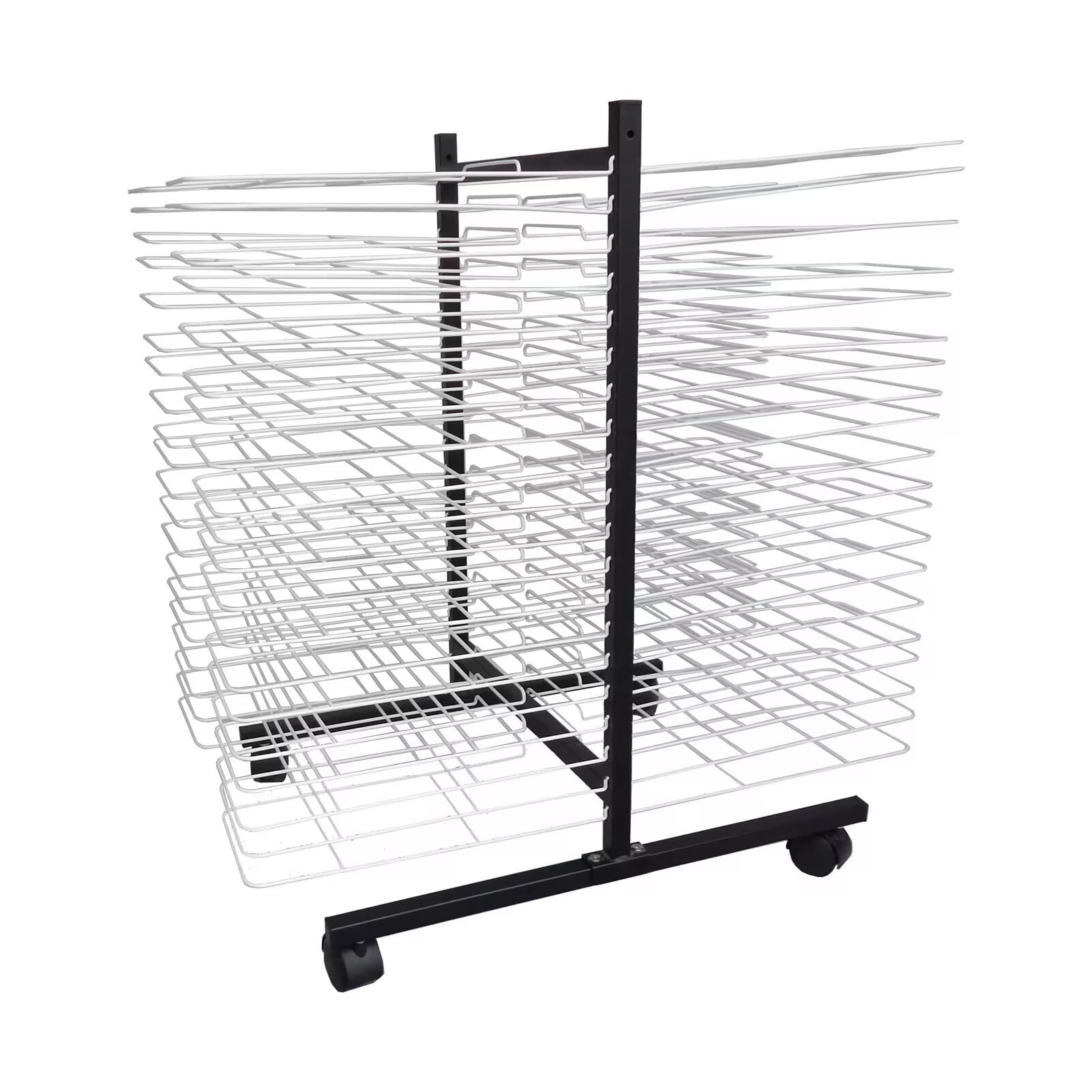 Séchoir à Tableaux Double Face en métal pour la Peinture et Les Loisirs créatifs en Classe : présentoir Mobile à roulettes pour écoles et Clubs d'art, 40 étagères, revêtement en Poudre.