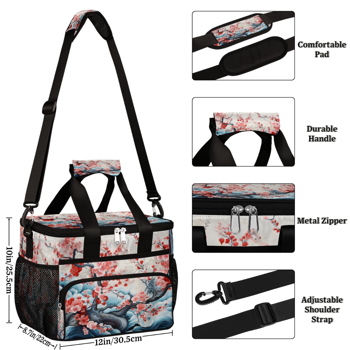 Flower Insulated Picnic Backpack Lunch Box for Women Men Picnic Basket Tote Lunch Bag Picnic Bag Portable Lunch Bags for Picnic, Beach, Work, Trip,Office, Camp Beauty Flowers