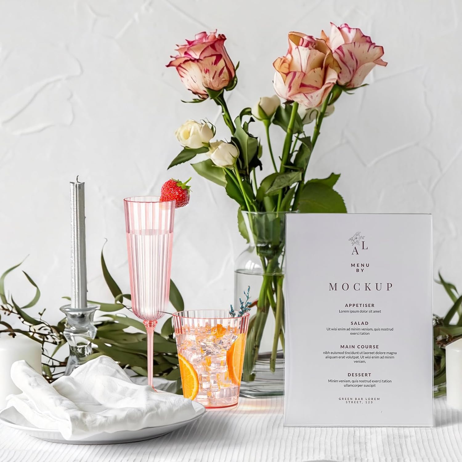 24 Pack Plastic Champagne Flutes Pink Unbreakable Ribbed Champagne Glasses Detachable 5.5 Oz Disposable Stemware Glasses Wine Toasting Cups for Wedding Valentines Engagement Pink Themed Party