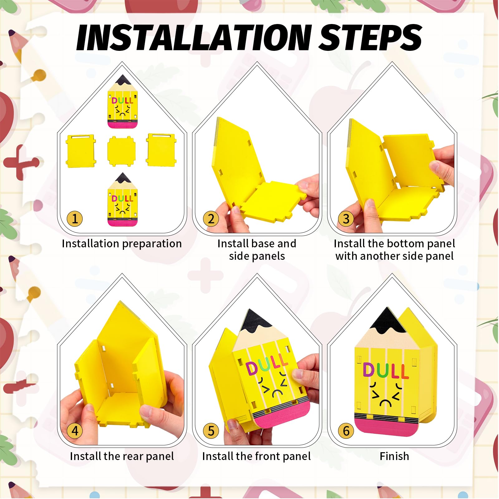 FYSUIMU Stiftehalter, scharf, stumpf, lustig, Cartoon-Bleistift, Apfel, DIY, Holzspender, Aufbewahrung für Schulanfang, Lehrer, Klassenzimmer, Organisation, 2 Stück