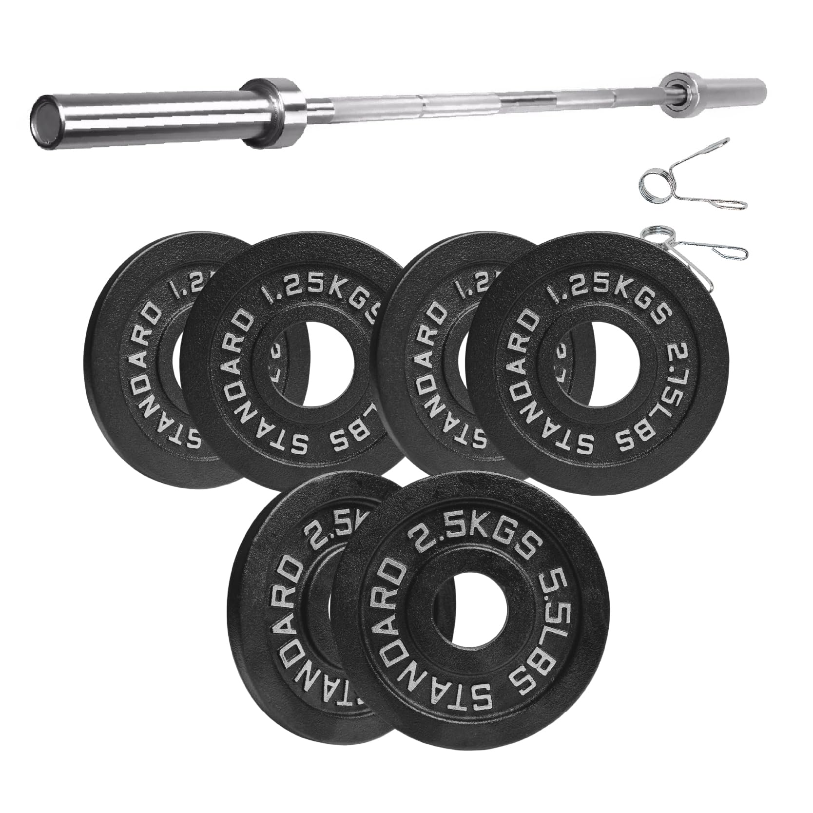 Cast Iron Weight Plates Sets & Pairs (1.25kg–25kg) for Home Gym Strength Training, Weight Lifting & Muscle Building for Men & Women (With 5ft Barbell, 10kg Pair)