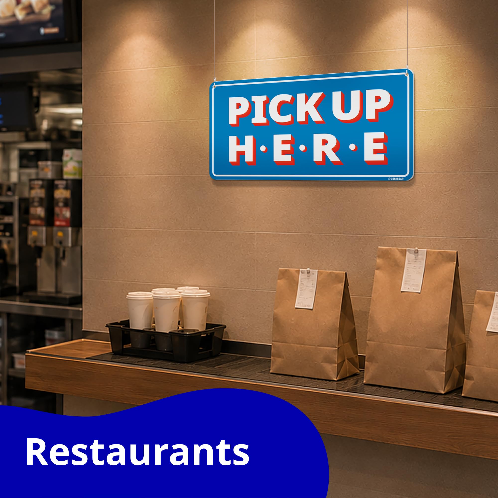Amazon | GEEKBEAR Order Here and Pick Up Here Signs (Blue) -ご注文