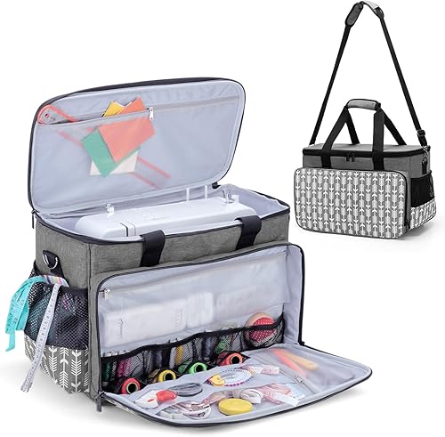 Miniatura 35 de Yarwo Funda de transporte mejorada para máquina de coser con ruedas, bolsa de mano desmontable con tabla inferior extraíble y pata de remolque