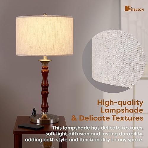 Miniatura 6 de Bedside Table Lamp for Bedroom, Modern Desk Lamp with Dimmable Switch and Bulb, Minimalist Night Stand Light Lamp with Fabric Shade, Desk Reading