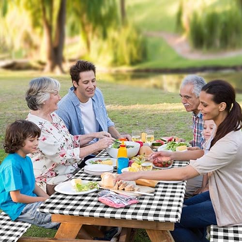 Miniatura 9 de Mantel de mesa de picnic con fundas de banco, imprescindibles para cámper  Juego de 3 fundas de mesa de picnic con elástico  Mantel impermeable para