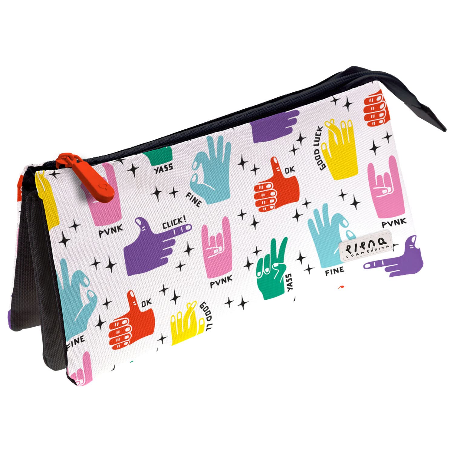 Grafoplás 37546703 School Case Three Compartments, 23.5x12x14 cm, Elena Corredoira Collection, Hands, Multicoloured, 23,5x12x14cm, Motivational