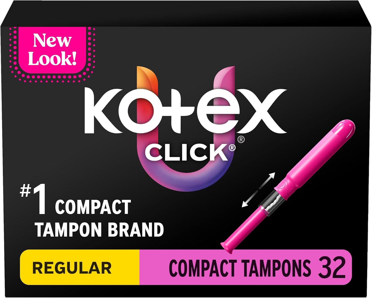 U by Kotex Click Compact Tampons, Regular Absorbency, Unscented, 192 Count (6 Packs of 32) (Packaging May Vary)