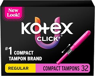 U by Kotex Click Compact Tampons, Regular Absorbency, Unscented, 192 Count (6 Packs of 32) (Packaging May Vary)