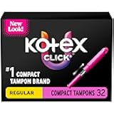 U by Kotex Click Compact Tampons, Regular Absorbency, Unscented, 192 Count (6 Packs of 32) (Packaging May Vary)