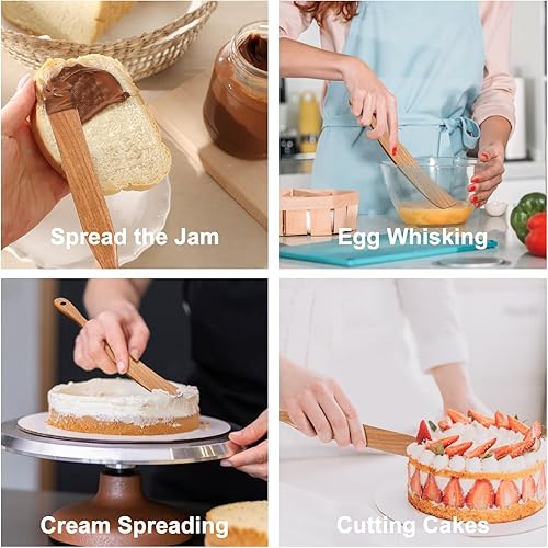 Miniatura 2 de Juego de 3 espátulas de madera de teca para masa madre, herramientas de cocina, espátula de pan plana, espátula para utensilios de cocina, juego de