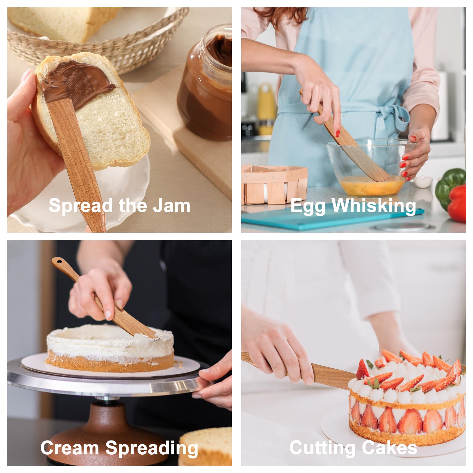 Juego de 3 espátulas de madera de teca para iniciador de masa madre, herramienta de cocina para hornear, espátula plana, espátula para agitar, utensilios de cocina, espátula de madera delgada, juego