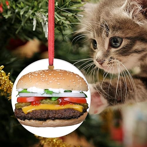 Miniatura 6 de Adornos de hamburguesa para árboles de Navidad, lindos adornos de Navidad de comida 2022, adornos colgantes, decoraciones de Navidad, conmemorativo,