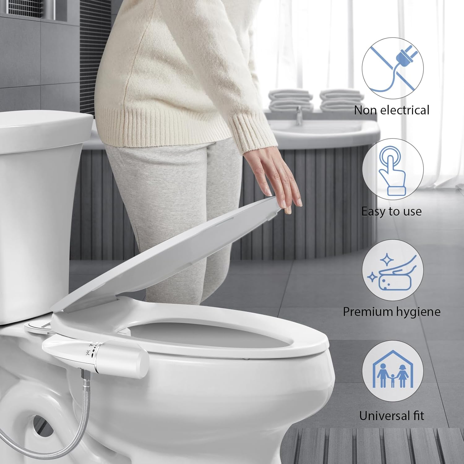 Bidet Attachment for Existing Toilet Seats, Ultra-Slim, Non Electric, Dual Nozzle, Rear & Feminine Wash, Fresh Cold Water Sprayer, Badays Bedets Bedits Badette Bidgets, Silver - Image 5