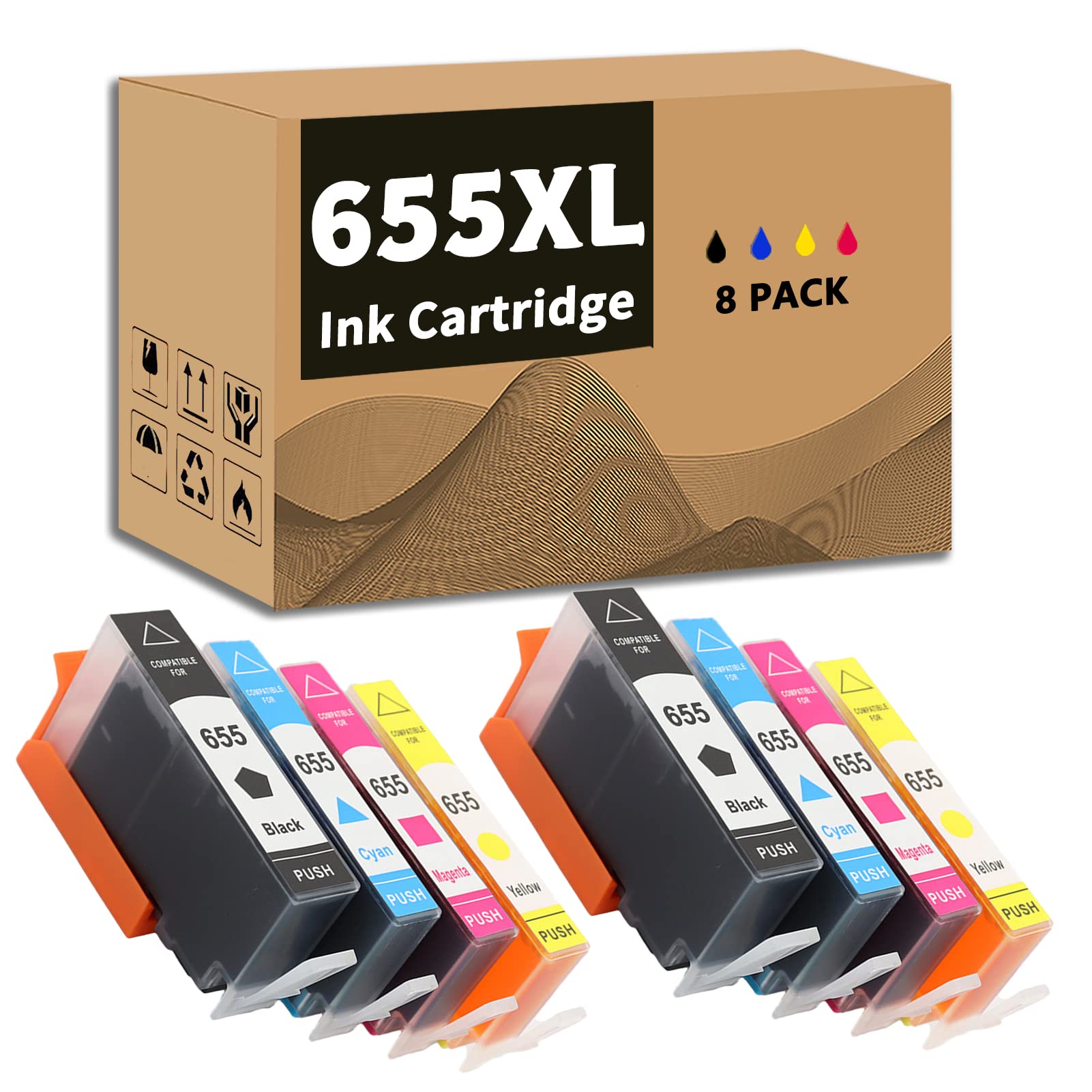 Per HP 655xl Inchiostro Compatibile Utilizzata Per Deskjet 4615 CZ283C 4625 CZ284C 6525 CZ275C 3525 CZ282C 5525 Stampante 8 pack