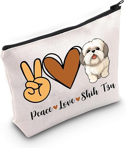 PWHAOO Shih Tzu Lover Gift Peace Love Shih Tzu Bolsa de Maquillaje Shih Tzu Perro Mamá Bolsa de Cosméticos Shih Tzu Dueño Regalo Cachorro Amante de
