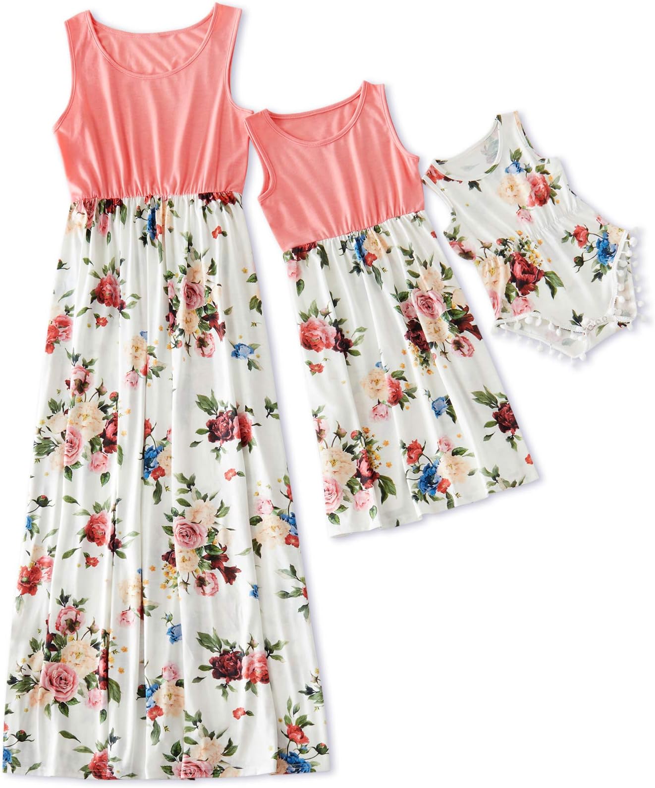 IFFEIMommy and Me Dress Matching Outfits Floral Printed Sleeveless Tank Maxi Dress for Mother and Daughter