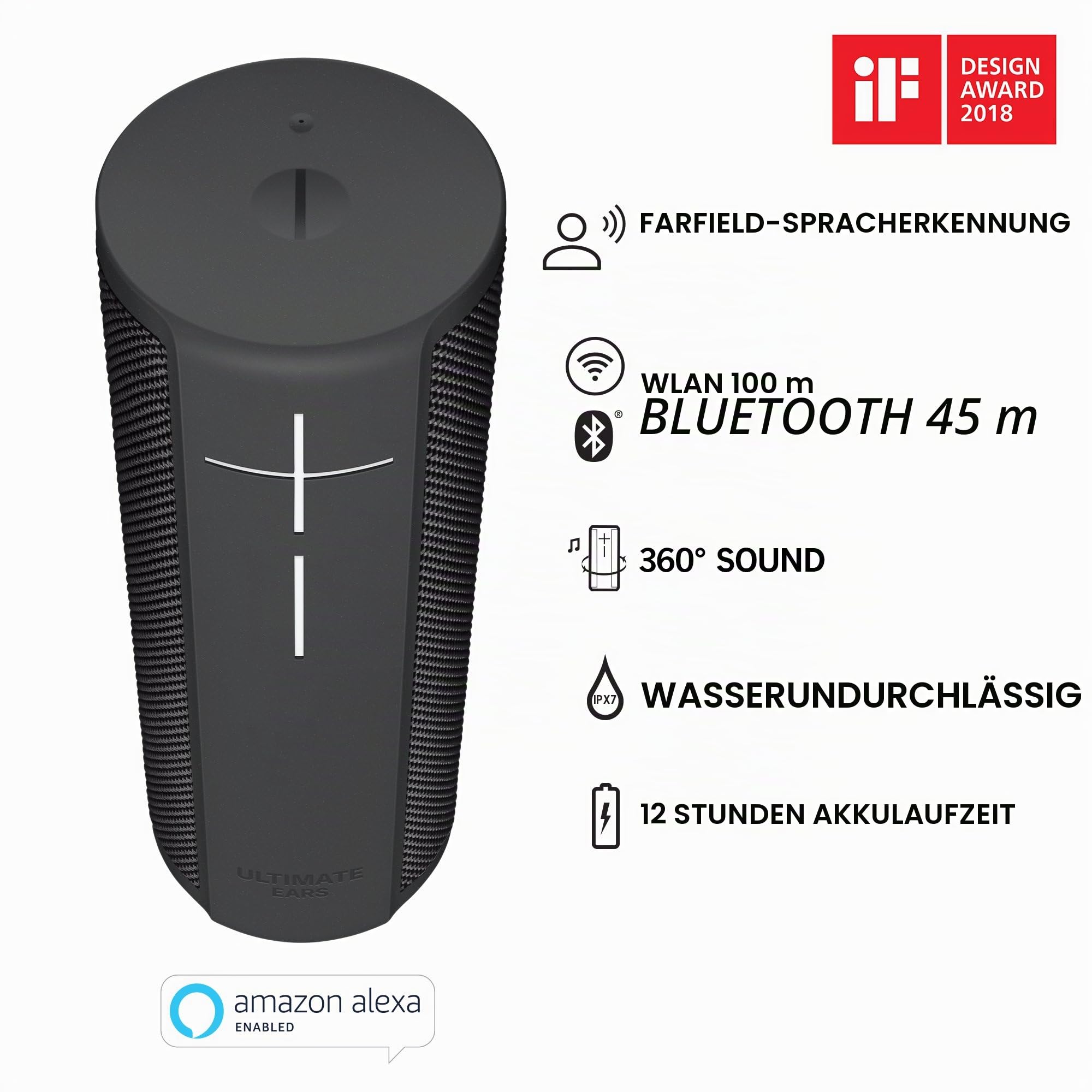 Ultimate Ears Blast Tragbarer Bluetooth-Lautsprecher | WLAN, 360° Sound, Amazon Alexa integriert, Wasserdicht, Staubdicht, Sturzsicher, 12-Stunden Akku - Schwarz