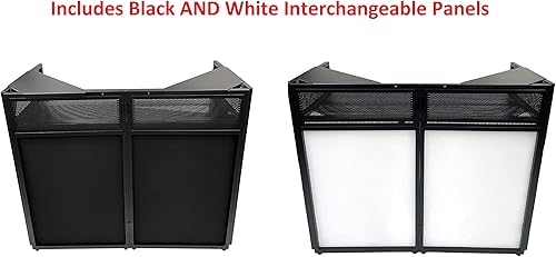 Miniatura 4 de Jumbo 53 pulgadas de ancho DJ Evento Fachada Blanco/Negro Scrim Booth Dos tapas de mesa de esquina superior de 23 x 53 pulgadas. Funda de transporte