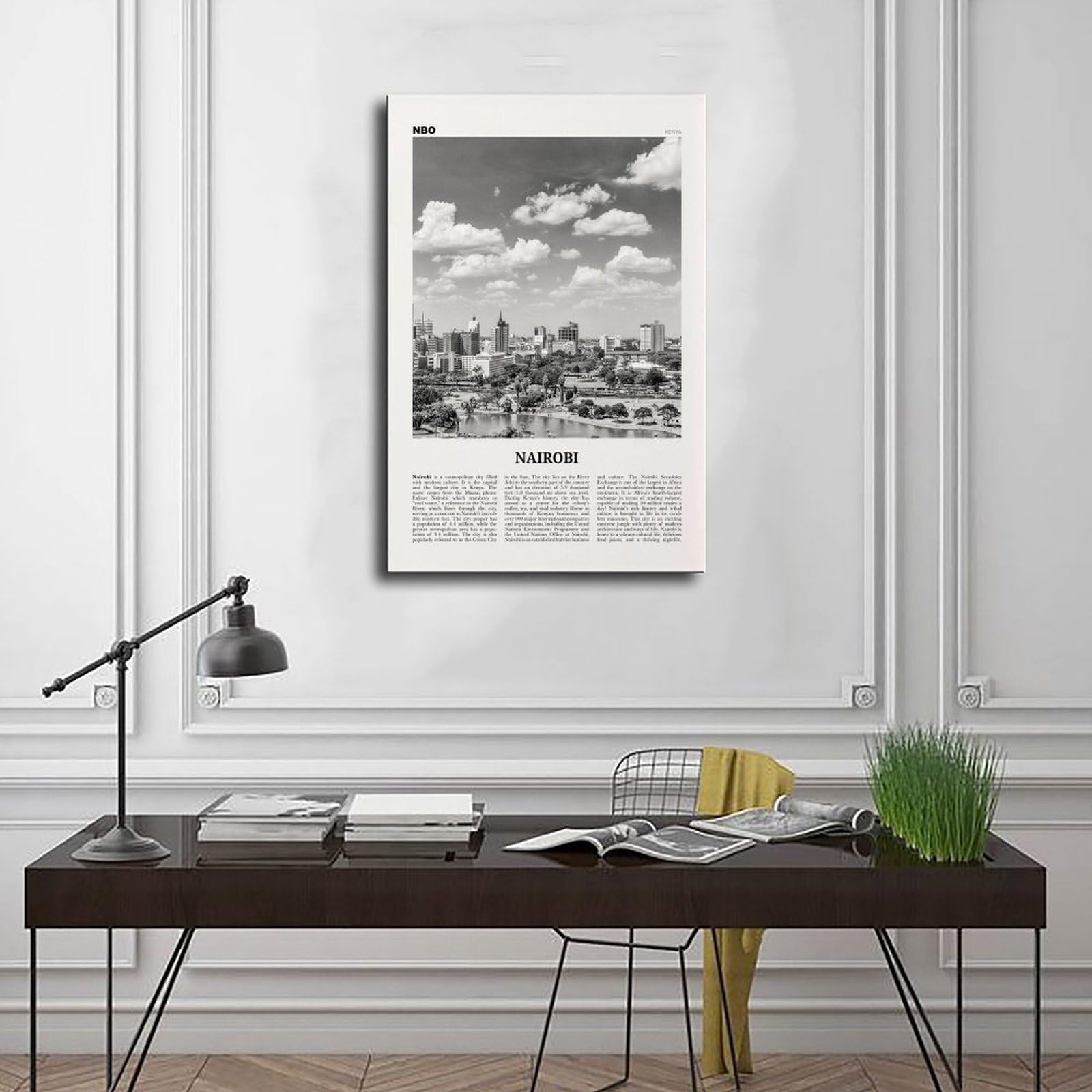 Nairobi czarno-biały, Kenia, Nyrobi, Afryka retro mapa miasta podróż krajobraz płótno sztuka dekoracja ścienna plakaty dom bar restauracja garaż kawiarnia logo prezent 24 x 36 cali (60 x 90 cm)