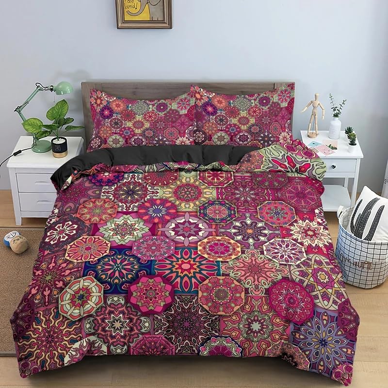 Housse de Couette 220x240 Mandala Violet Idée Cadeau Anniversaire Originale Parure de Lit