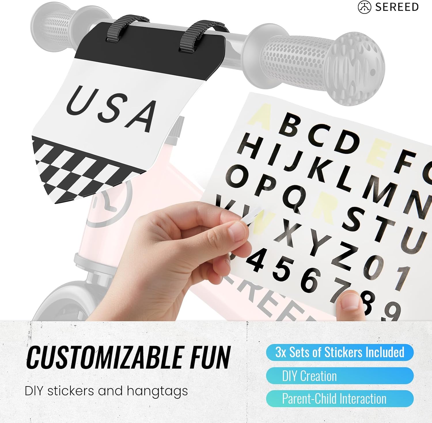 SEREED Toddler Balance Bike 2 Year Old, No Pedal Kids Bicycle Toys for 2-5 Years Old, Tool-Free Adjustment, Customize Plate with Stickers, Gift for 2-3 Boys Girls (Pink)