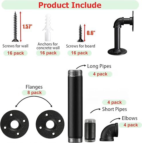 Miniatura 7 de Soportes industriales en L para estantes de madera de 7 a 14 pulgadas de profundidad, hierro resistente de 34 pulgadas, soporte de estante flotante