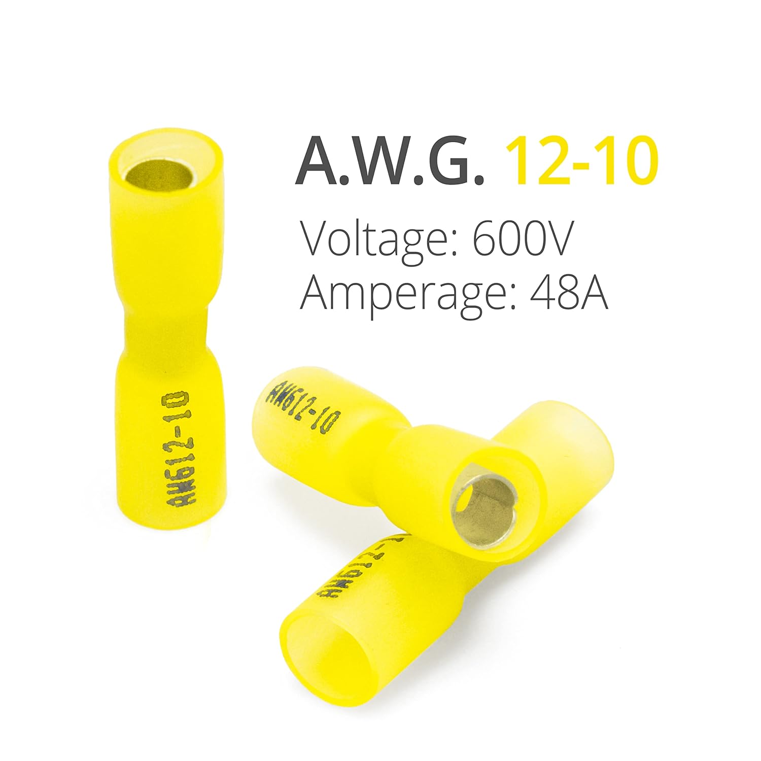 90 PCS Wirefy Heat Shrink Female Bullet Connectors - Female Wire Bullet Connectors - Electrical Bullet Butt Terminals - Yellow 12-10 AWG