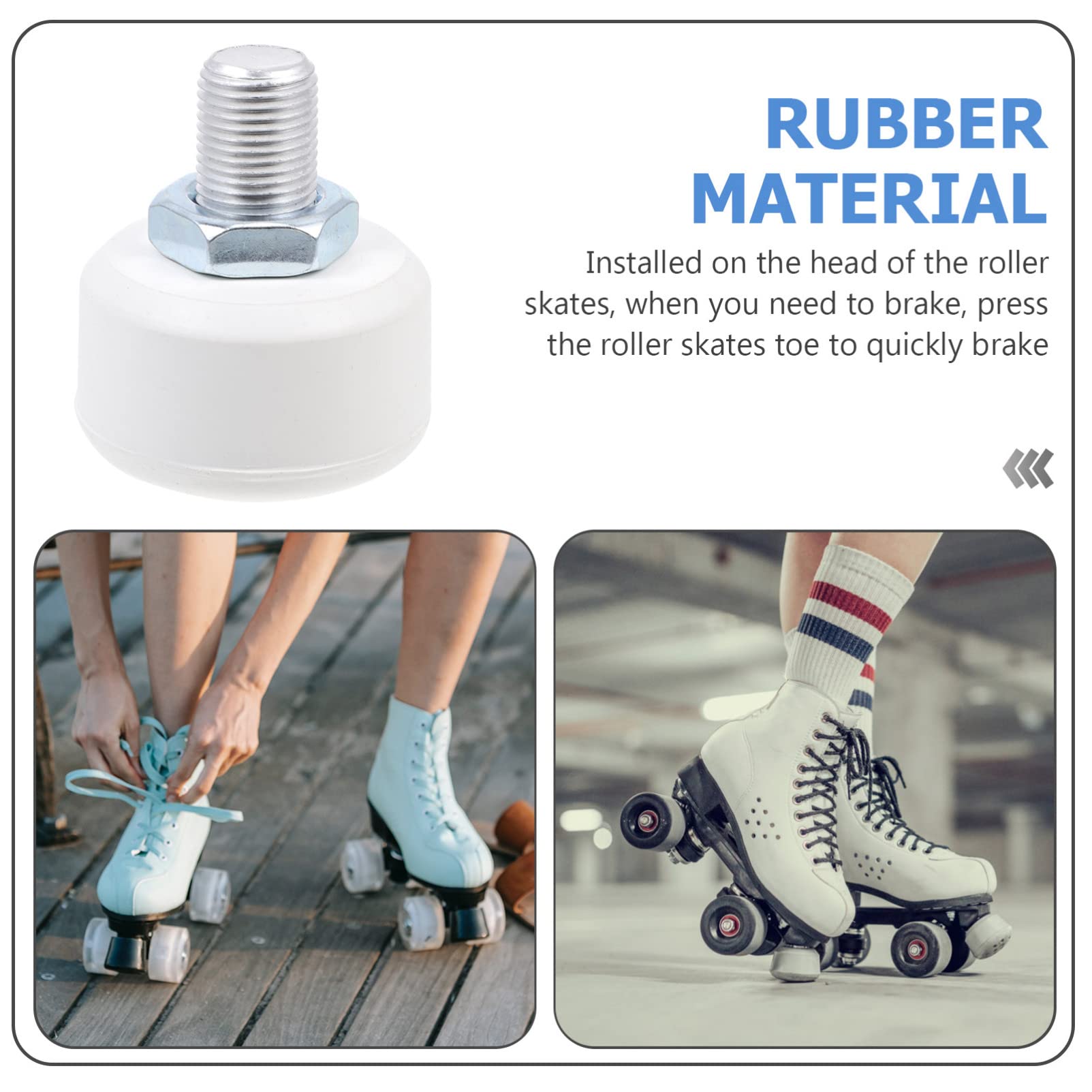 Homoyoyo Brake Tools Roller Skates Toe Stops Plugs Adjustable Rubber Brake Block Stoppers for Rollar Stoppers Replacement Parts Accessories (White, with Hole) Roller Skates Shoes