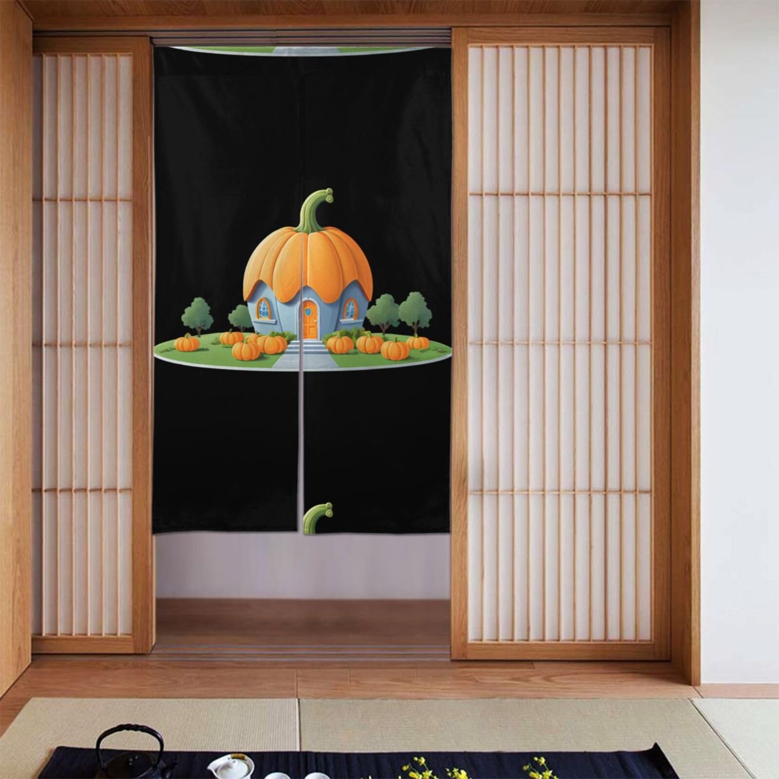 Cortina de partición 86x142 cm para puerta de baño de dos paneles decorativos