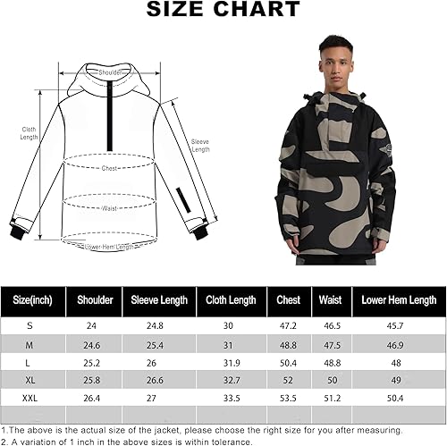 Miniatura 6 de GSOU SNOW Chaqueta de esquí para hombre, abrigo de nieve para snowboard, cálido, invierno, impermeable, con capucha