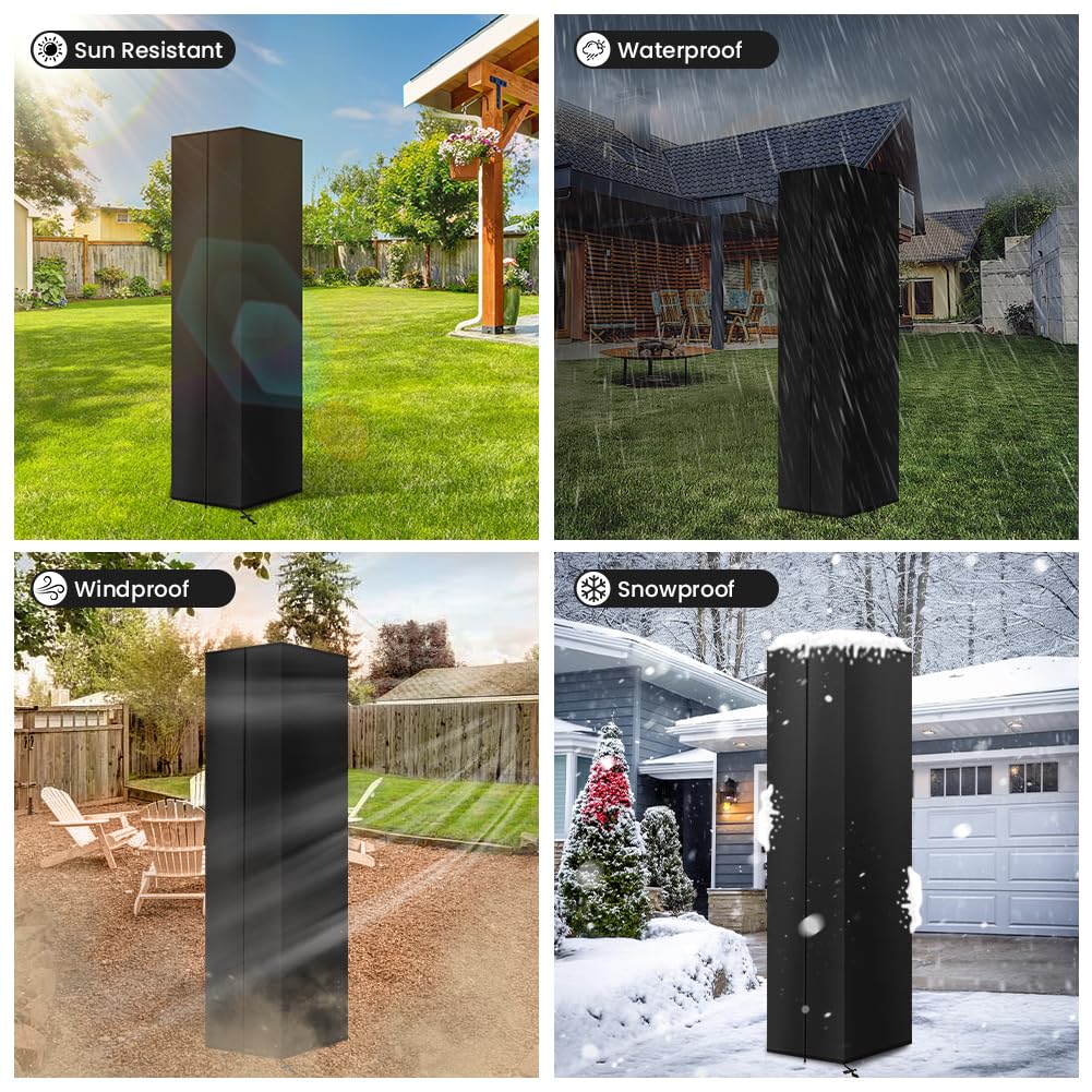 AOOWU Funda Protectora para Calentador de Terraza, 210D Cubierta del Calentador Oxford con Cordn y Cremallera Larga, Impermeable Cubierta Protectora para Estufas de Terraza Piramidales(221X61X53CM)