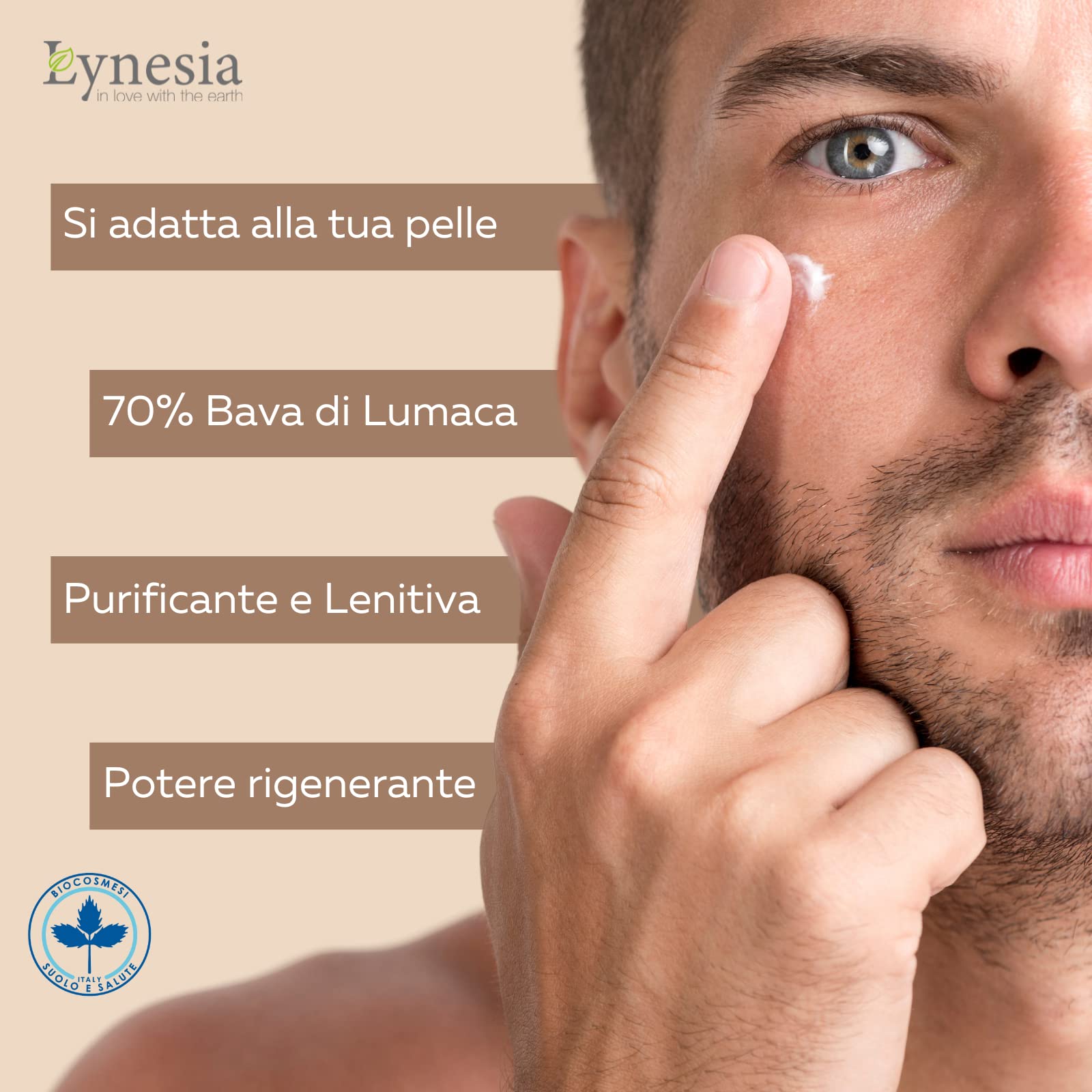 Lynesia Crema Viso Bava di Lumaca Pura 70% e Acido Ialuronico - Antirughe Antimacchie Rigenerante, per Macchie Pelle, Acne e Cicatrici, Nutriente Uomo e Donna 50ml Certificata Biologica