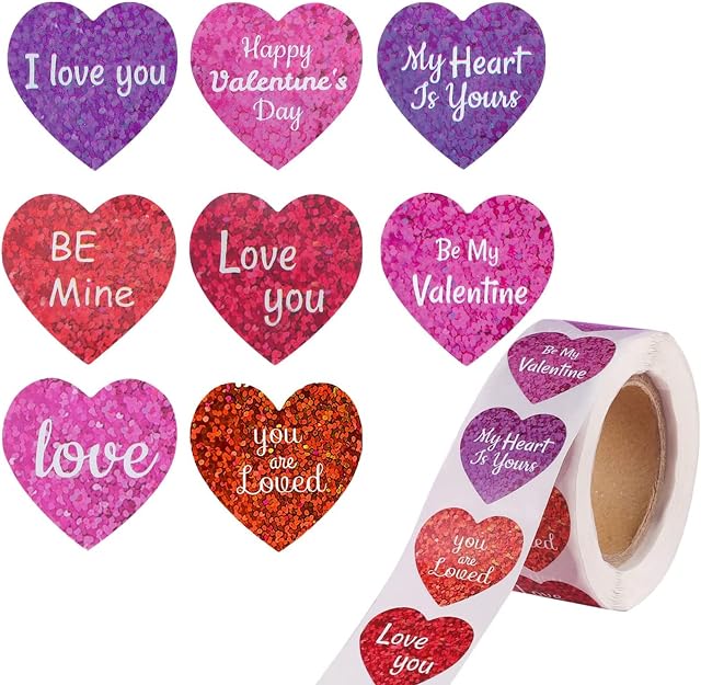 500Pcs Heart Shaped Stickers, 8 Style Multicolor Red Heart Sweet Love Stickers for Valentine's Day Wedding Craft DIY Envelopes Cards Present