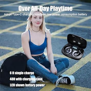 Open Ear Headphones Open Ear Earbuds Wireless Bluetooth 5.3 Over The Ear Earbuds Lightweight Design Snug Fit Built-In Mic 48H Playtime Ultra-Comfort Bone Conduction Earbuds for Running Workouts Wite