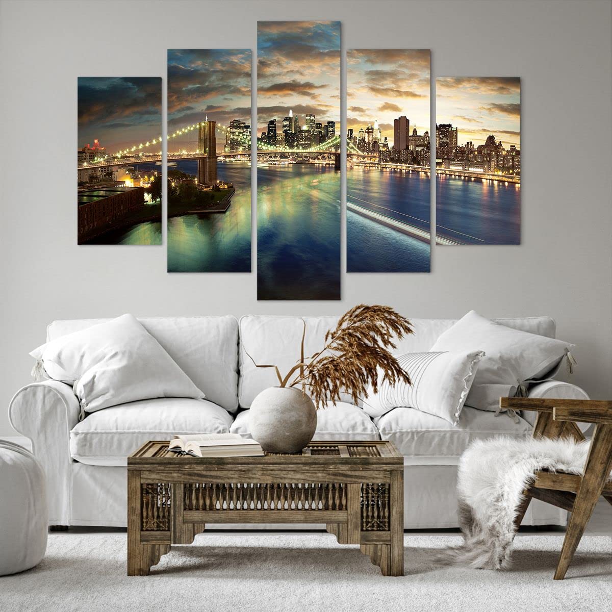 Bilder auf Leinwand 150x100cm Leinwandbild Amerika Architektur New York Groß XXL Wanddeko Bild Schlafzimmer Set 5 teilige Wandbilder Dekoration Wohnzimmer Canvas Wand Kunstdruck Art EA150x100-0226